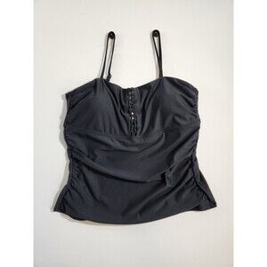 Mynah Womens XL Solid Black Swim Tankini Top NWT Adjustable Straps Hook Back
